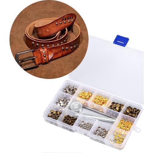 180 Set Double Cap Rivets Fastener with 3PCS Fixing Tools for Jackets Belts Jeans Bags Clothing Fabric Leather Craft Hand Tool