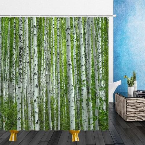 Plant Shower Curtains Summer Sunlight Forest Trees Scenery 3D Print Bathroom Home Decor Waterproof Polyester Cloth Curtain Set