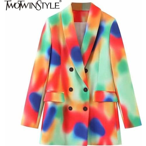 TWOTWINSTYLE Hit Color Casual Blazer For Women Notched Long Sleeve Print Tie Dye Blazers Female Fashion New Clothing 2021 Style