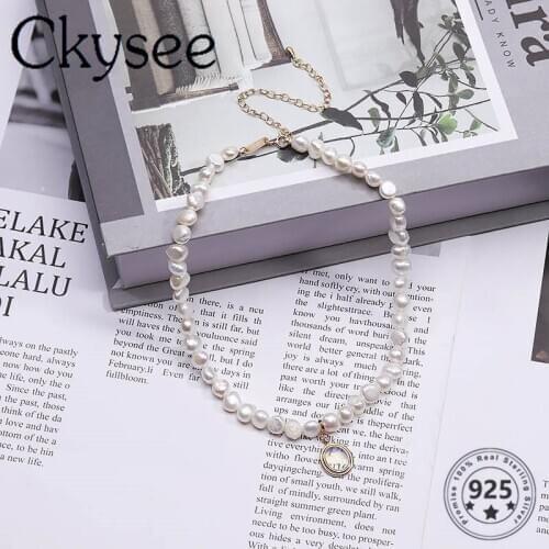 Ckysee News 925 Sterling Silver Necklace Natural Freshwater Pearl Pendant Necklace For Fashion Women Simple Fine Charms Jewelry