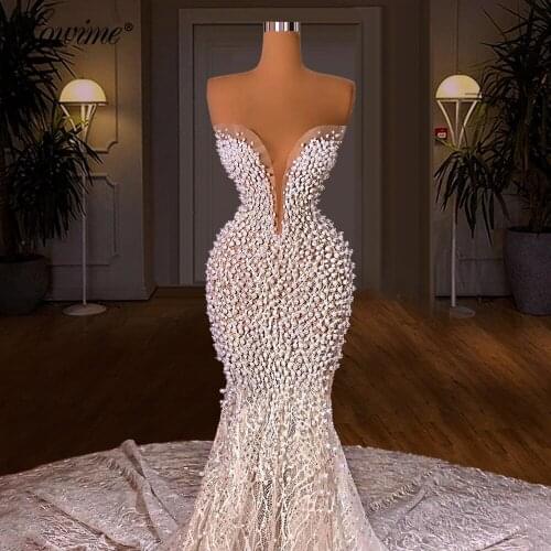 Luxury Pearls Prom Dresses 2021 Dubai Evening Dresses Women Beading Celebrity Dresses Arabic Muslim Wedding Party Gowns Vestidos