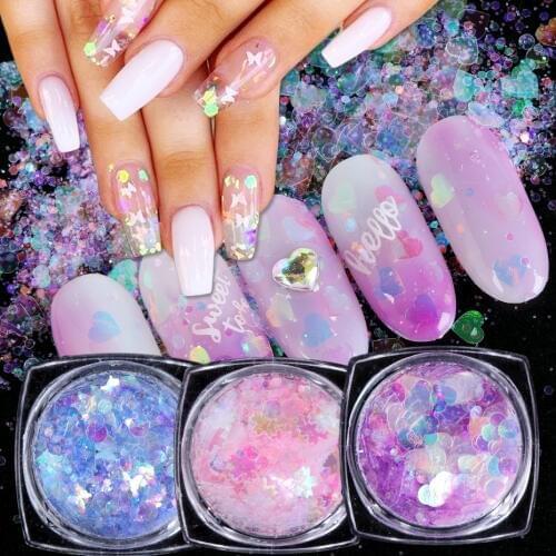 1Box Heart Butterfly Nail Art Glitter Sequins 3D Mix Round Star Mermaid Sparkly Flakes Paillettes DIY Manicure Decor Tips LY1613