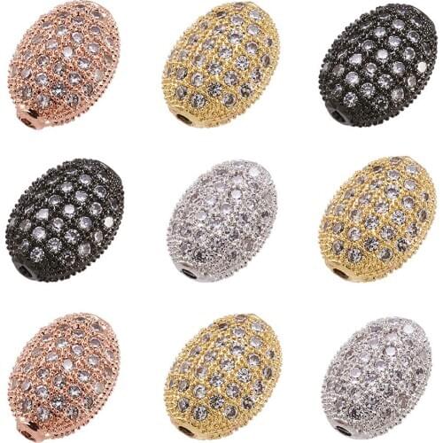 10Pcs Metal Brass Micro Pave Cubic Zirconia Beads Oval Shape Spacer Bead Charms for DIY Bracelet Jewelry Making 10x7x5.5mm