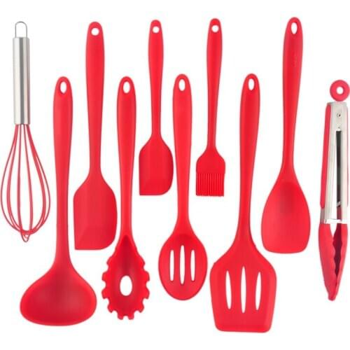 10Pc Silicone Cookware Set Nonstick Cooking Tools Kitchen & Baking Tool Kit Utensils Spoon Turner Heat Resistant Accessories