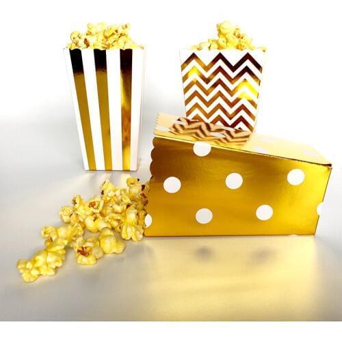 12pcs Popcorn box colorful chevron stripes dot Gold Gift Box Party Favour Wedding Pop corn kid party decoration bags loot