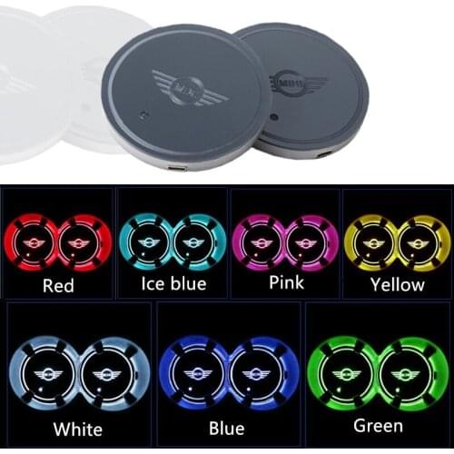 2PCS USB charging Car Led Cup Holder Water Bottom Mat Lights Seat Trim Accessor For MINI COOPER F54 F55 F56 F57 F60 R56 R60