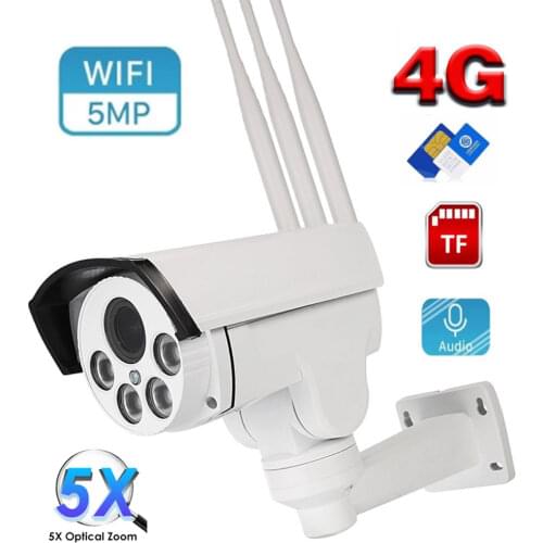 5MP 4G 3G SIM Card Camera Wifi Outdoor PTZ HD 1080P Bullet Camera Wireless IR 60M 10X Zoom Auto Focus CCTV Wifi IP Camera Audio