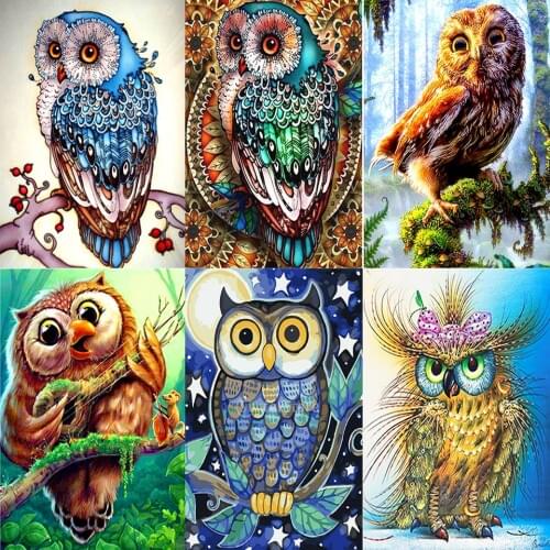 5D Diy Full Round Diamond Painting Animal Owl Bird Diamond Embroidery Mosaic Rhinestone Cross Stitch Kit Home Decoration