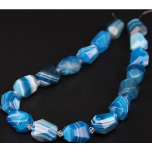 15.5"/strand Natural Blue Stripe Agates Faceted Nugget Loose Beads,Onxy Gems Stone Cut Pendants For Necklace Jewelry Making