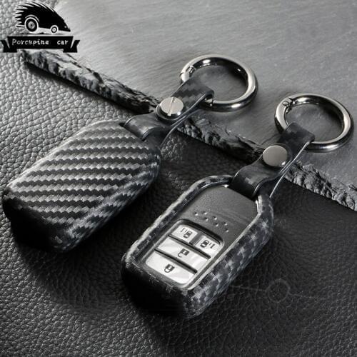 Silica gel carbon fiber Car Emblem Key Cover Case Bag Keychain For Honda Civic Spire CRV Accord City CB400 Jazz Key Ring