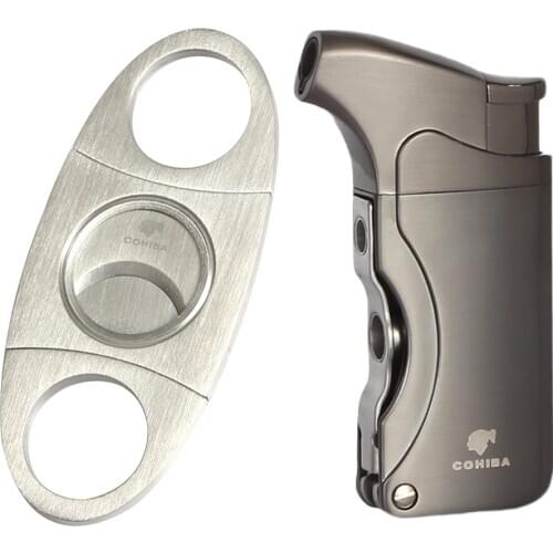 COHIBA Cigar Lighter Torch Windproof Cigarette Lighters Cigar Cutter Scissors Sharp Cigar Lighter Cutter Set for Gift