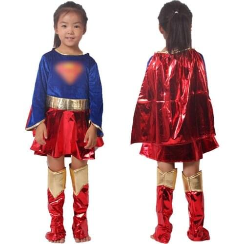 Kids Superhero Cosplay Costumes Super Girls Dress Shoe Covers Suit Superwoman Dress Woman Super Hero For Kids Halloween Clothes