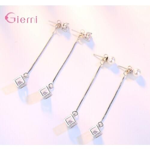 New Arrivals Modern Style Long Tassel Earrings Genuine 925 Sterling Silver Dangle Earrings With Sparkling Pearl/Crystal Pendant