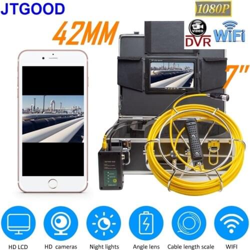 JTGOOD 7" Monitor 1080P DVR WiFi 42MM Dual Lens Pipe Inspection Video Camera IP68 Drain Sewer Pipeline Industrial Endoscope 30M