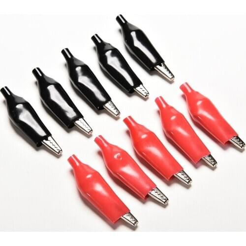 Hot 10pcs/lot 44MM Metal Alligator Clip Crocodile Electrical Clamp for Testing Probe Meter Black and Red with Plastic Boot