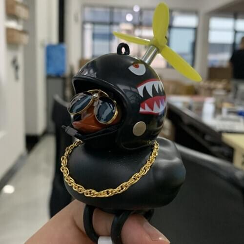 1PCS Duck Toy Car Ornaments Yellow Duck with Propeller Helmet Car Dashboard Decor Squeaking Glowing Duck Toys for Adults Kids