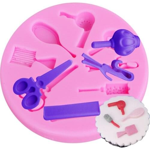 Hair makeup tools hair dryer scissors comb mirror silicone fondant cake mold baking mold