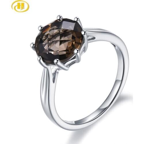 Hutang 3.73ct Smoky Quartz 925 Silver Ring Genuine Brown Gemstone Sterling Silver Rings for Women Fine Elegant Classic Jewelry