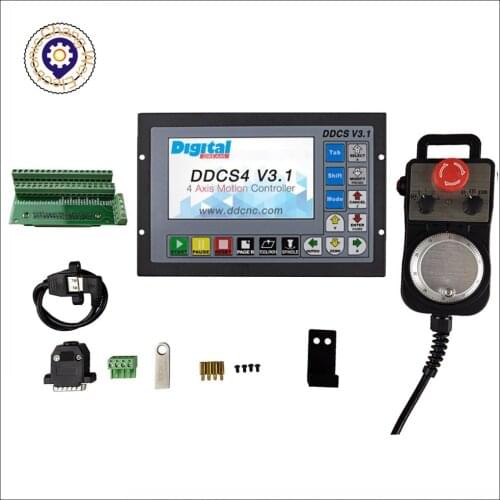 CNC Controller DDCSV3.1 3/4 Axis 500KHz G-Code Offline +4 axis Emergency Stop Electronic Handwheel MPG for CNC Router Engraving