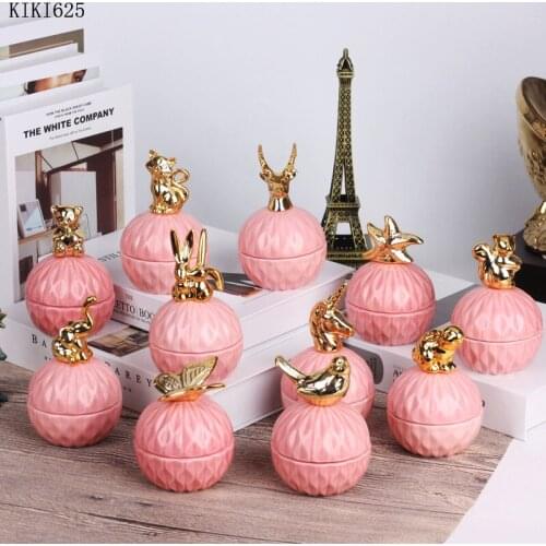 Creative Ceramic Electroplating Animal Storage Tank Cartoon Pink Candy Jewelry Box Home Food Storage Container Knot Wedding Box