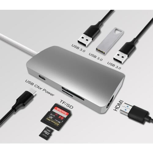 Multiport Adapter Type-C to HDMI2.0+PD 3.0 +SD/TF+ 3 x USB 3.0 +1 x Type-C hub converter 7 in 1