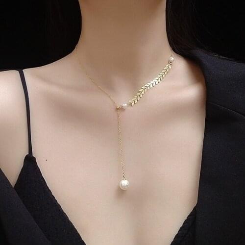 Fashion Elegant Gold Color Wheat Ear Necklaces For Women Luxury Pearl Pendant Charm Clavicle Chain Ladies Party Jewelry Gift