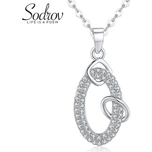 Sodrov Trendy Elegant AAA zircon 925 Sterling Silver Classic Pendant Necklace Fine Jewelry for Women