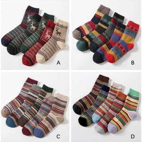 5 Pairs Thick Terry Wool Socks Men for Autumn and Winter with Striped Dotted Yarn Warm Seamless Climbing Hiking Skiing Socks