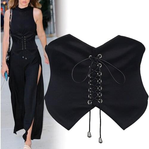 Idopy New Black Classic Cummerbunds Female Metal High Waist Lace Up Cool Party WomenS Belts Business Dress Decoration Lady