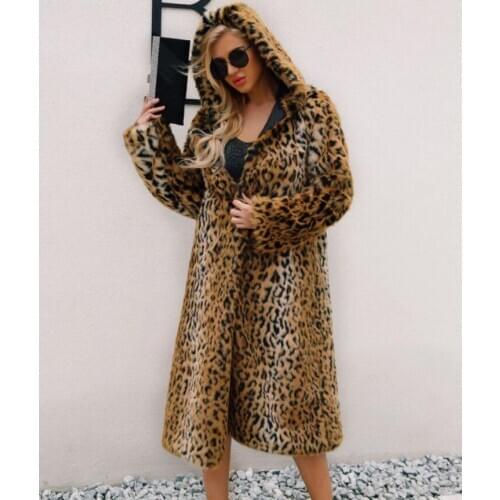 Autumn Leopard faux mink leather jacket womens winter thicken warm hood fur leather coat women long jackets jaqueta de couro B33