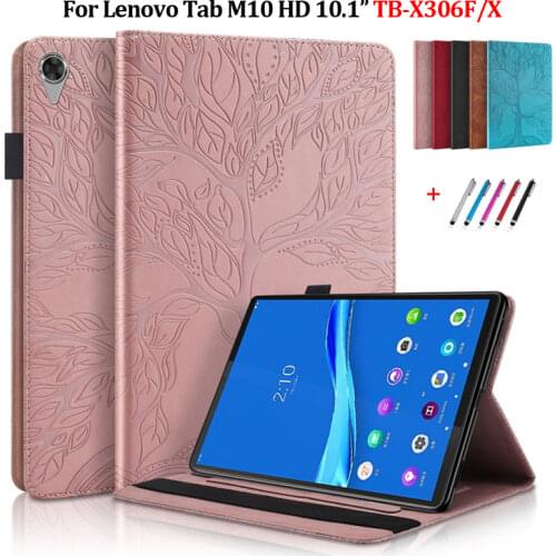 Tablet Funda For Lenovo Tab M10 HD Case 10 1 inch Emboss Tree Flip Wallet Cover For Lenovo Tab M10 HD TB X306F X306 2nd Gen Case