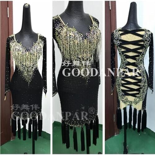 GOODANPAR New Style Latin Dance Dress Women Girls Lycra Dance Wear Salsa Samba Rumba Costume With Bodysuit Bra Long Sleeve