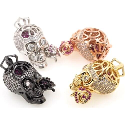 Rose Skull Pendant, Punk Necklace Charm, Suitable For Jewelry Making Supplies 21x31x20mm