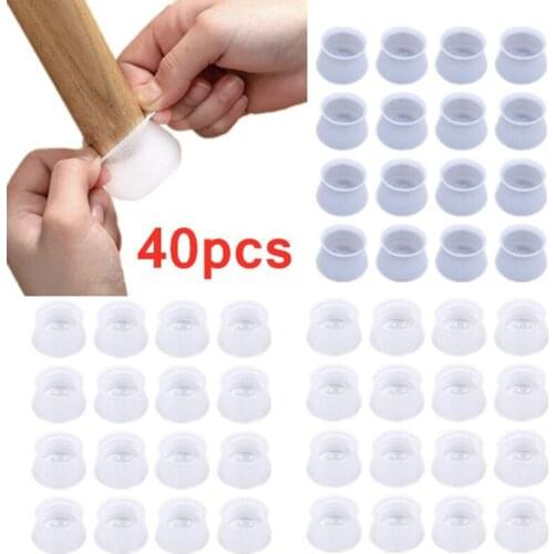 40Pcs Anti-Slip Table Chair Leg Cap Pad Silicone Table Feet Cover Floor Foot Protection Bottom Cover Pads Protector Home Tools
