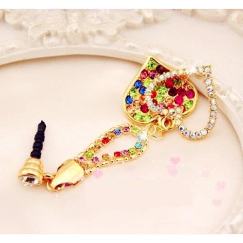 Fashion Style Color Diamond Heart-shaped Design Mobile Phone Ear Cap Dust Plug for Iphone Andriod 3.5mm Dust Plug
