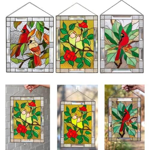 Stained Glass Birds Window Hangings Sun Catchers, Acrylic Decorative Hanger for Door Garden Outdoor Indoor Fences Pillars Yard