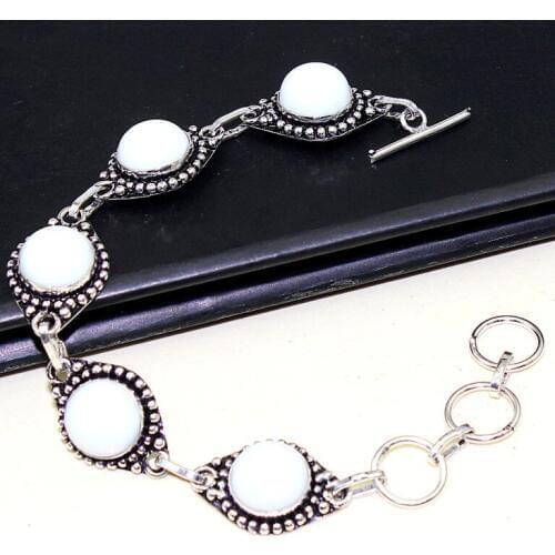White Opal Bracelet Silver Overlay over Copper , 21cm, B0524