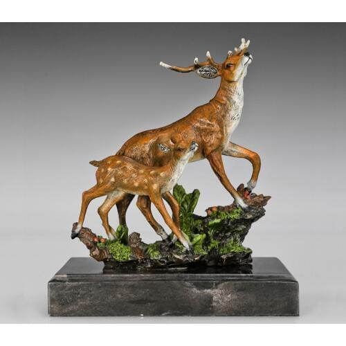 Sika Deer Mother and Child Statue Sculpture Animal Brass Figurine Multicolor Modern Love Art for Office Home Decor
