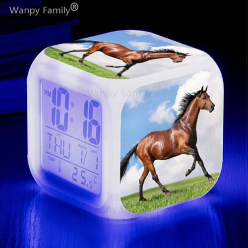 Beauty and the Horse Alarm Clock 7 Color Change Glowing LED Digital Alarm Clock Kids Gift Multifunction Luminous Desktop Clock