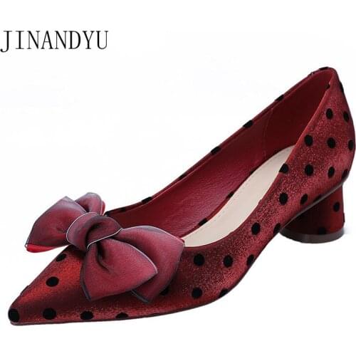 Woman Pumps Bow Pointed Toe Women Heels Dress Wedding Shoes for Women Bride Red Heels Black Women Shoes Chunky Heels New
