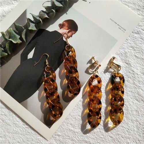 UJBOX Factory Wholesale Japan Korea Leopard Acetate Chain Earrings Women Summer Geometric Acetic Acid Drop Earrings E291