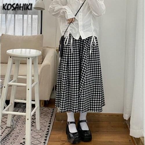 KOSAHIKI Japanese Pleated Skirts Lolita Style Kawaii A-Line JK Plaid Y2K High Waist Korea Harajuku Student Women Skirt