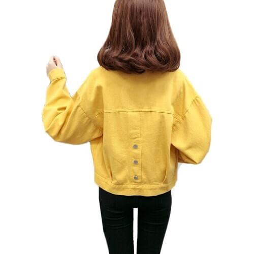 Womens Short Denim Jacket 2020 Spring Autumn Korean Loose Long Sleeve Candy Color BF Jeans Coat Female Student Jeans Jacket 334