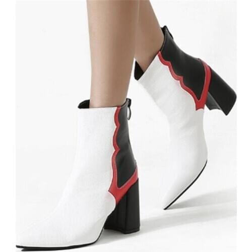 2020 Fashion Ankle Boots Chunky High Heels Women Cowboy Booties Autumn Sexy Booties Pointed Toe Women Pumps