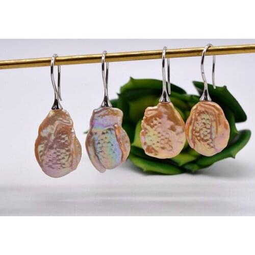 Ladies colorful earrings, big hook earrings, natural color, baroque pearls, sexy colorful jewelry, ladies pearl earrings