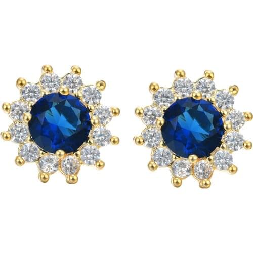 Blue zircon stud earring women Sun Flower Jewelry Round CZ zircon 2018 new earring factory supplier top quality luxury gift