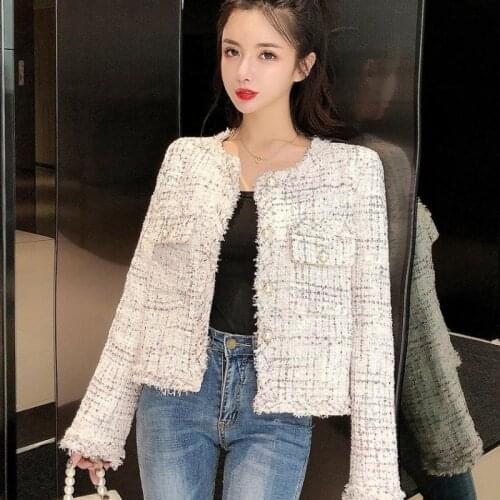 2020 Spring Autumn Small Fragrance women Plaid Tweed Jacket coat Women Korean Short chic Cardigan Outwear