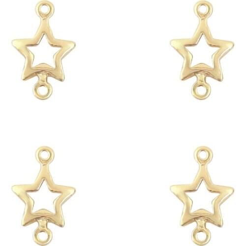 10pcs Copper Genuine Gold Plated Hollow Five-pointed Star Shape Double Rings Setting Charm Pendant Connector For Jewelry Making