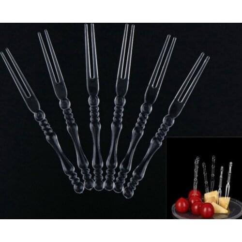 20Pcs Disposable Plastic Transparent Fork Fruit Fork Food Selection Plastic Fork Salad Vegetable Fork Birthday Cake Food Fork