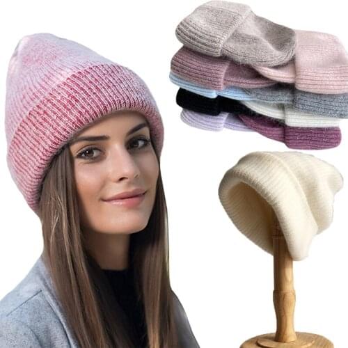 6 Colors Unisex Solid Color Rabbit Fur Beanies Winter Hat for Woman Knit Bonnet Acrylic Woman Autumn Warm Skullies